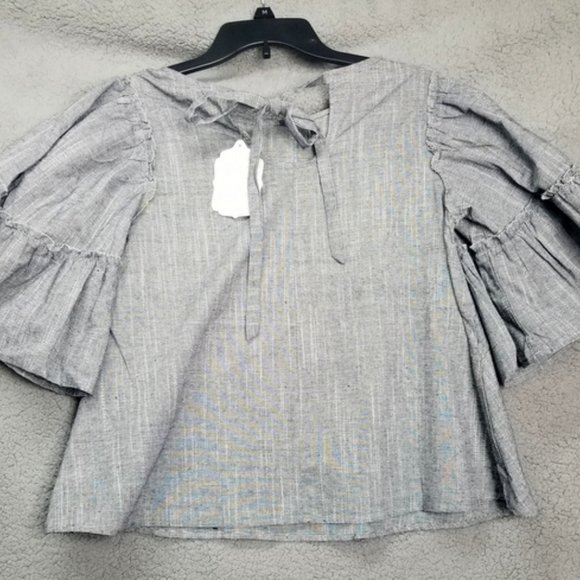 ALTAR'D STATE Navy Striped NWT Short Bell Sleeve Blouse Top - Picture 4 of 9